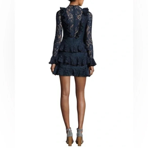 Alexis Navy Tracie Long-Sleeve Tiered Ruffled Lace Mini Dress size Medium. EUC!! - Picture 5 of 15